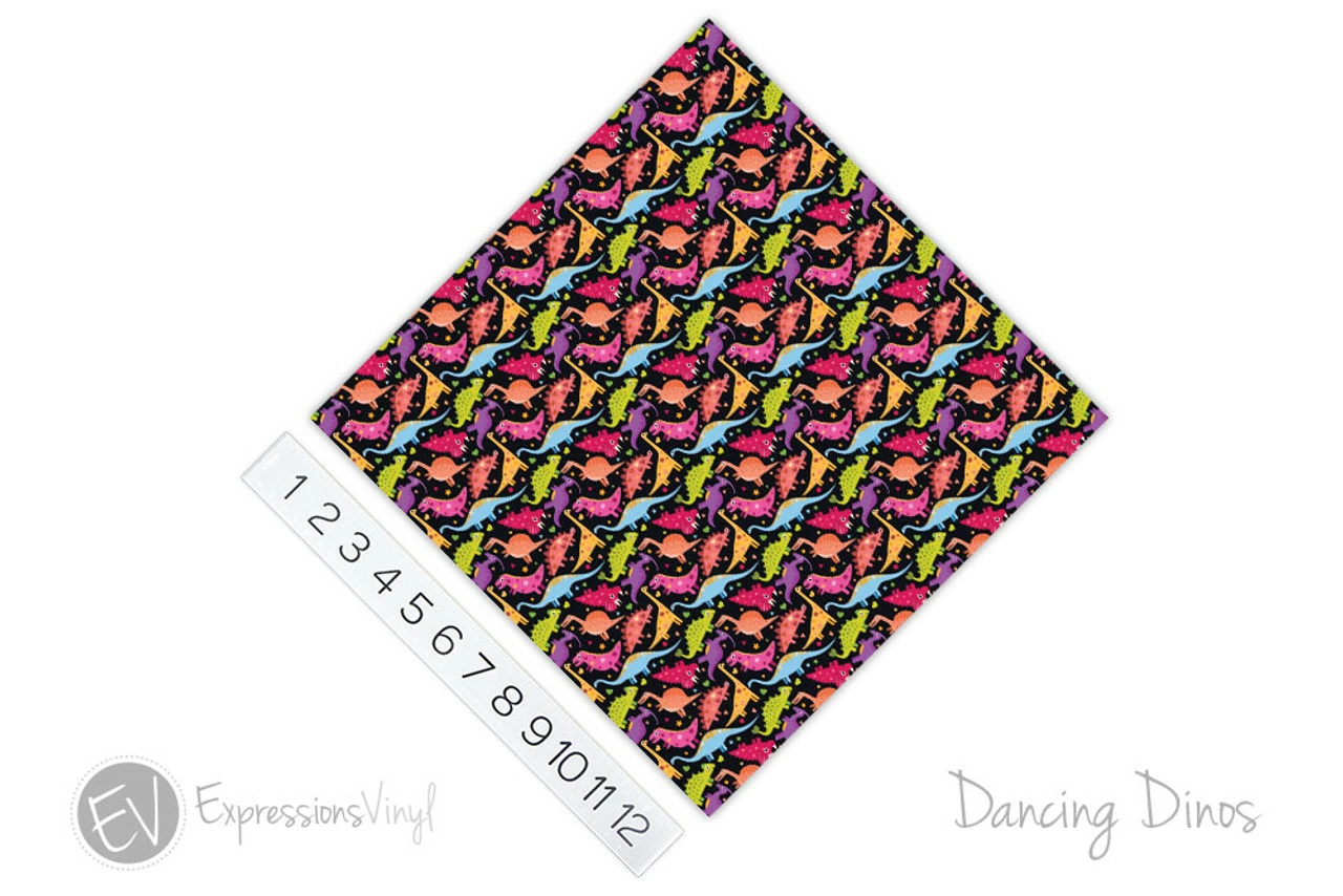 12"x12" Patterned Heat Transfer Vinyl - Dancing Dinos 4 12"x12" Patterned Heat Transfer Vinyl - Dancing Dinos - Image 2