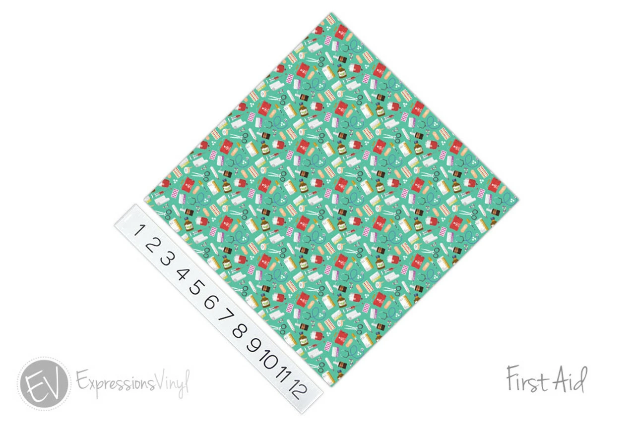12"x12" Patterned Heat Transfer Vinyl - First Aid 4 12"x12" Patterned Heat Transfer Vinyl - First Aid - Image 2