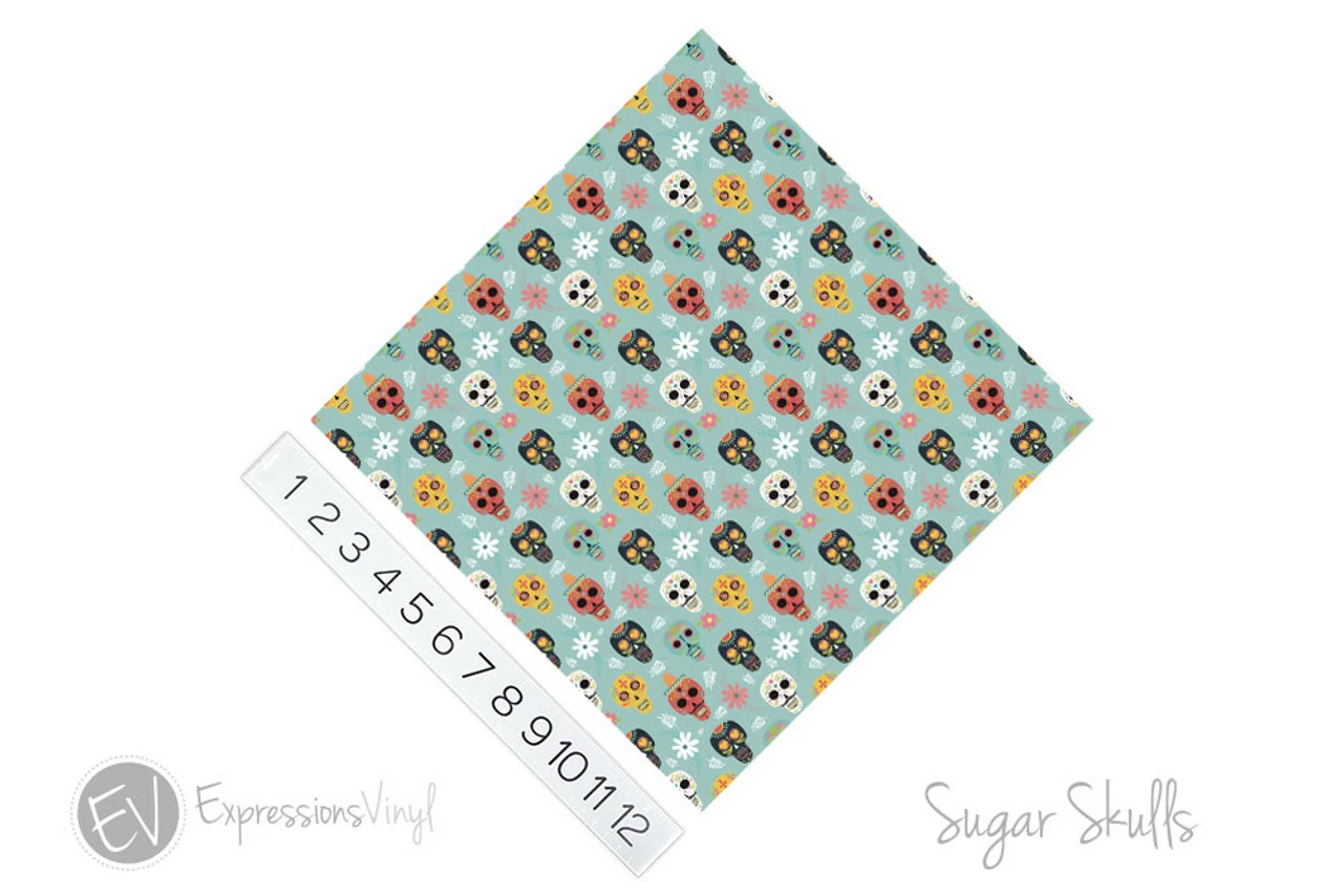 12"x12" Patterned Heat Transfer Vinyl - Sugar Skulls 4 12"x12" Patterned Heat Transfer Vinyl - Sugar Skulls - Image 2