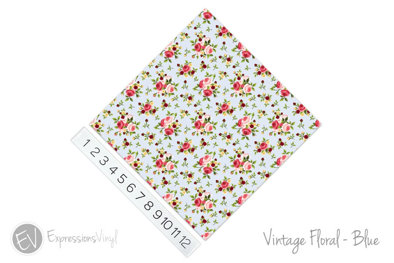 12"x12" Patterned Heat Transfer Vinyl - Vintage Floral - Blue 4 12"x12" Patterned Heat Transfer Vinyl - Vintage Floral - Blue - Image 2