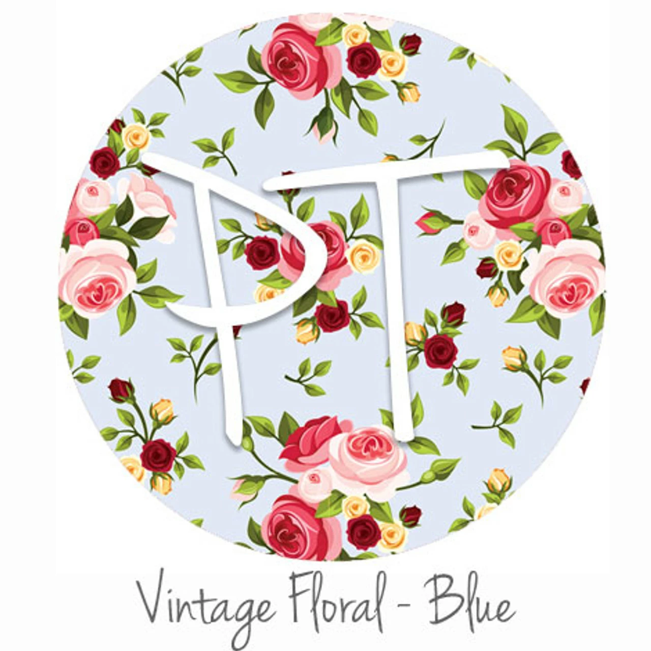 12"x12" Patterned Heat Transfer Vinyl - Vintage Floral - Blue 3 12"x12" Patterned Heat Transfer Vinyl - Vintage Floral - Blue